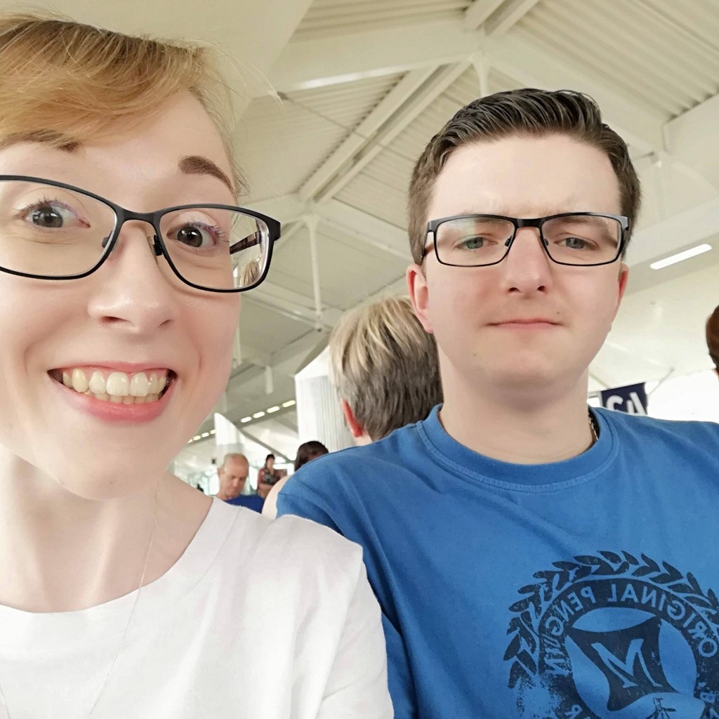 Me and Liam at the airport before our flight to Madeira. I'm smiling and looking very excited while Liam looks confused and pretty annoyed that I'm forcing to take a picture.