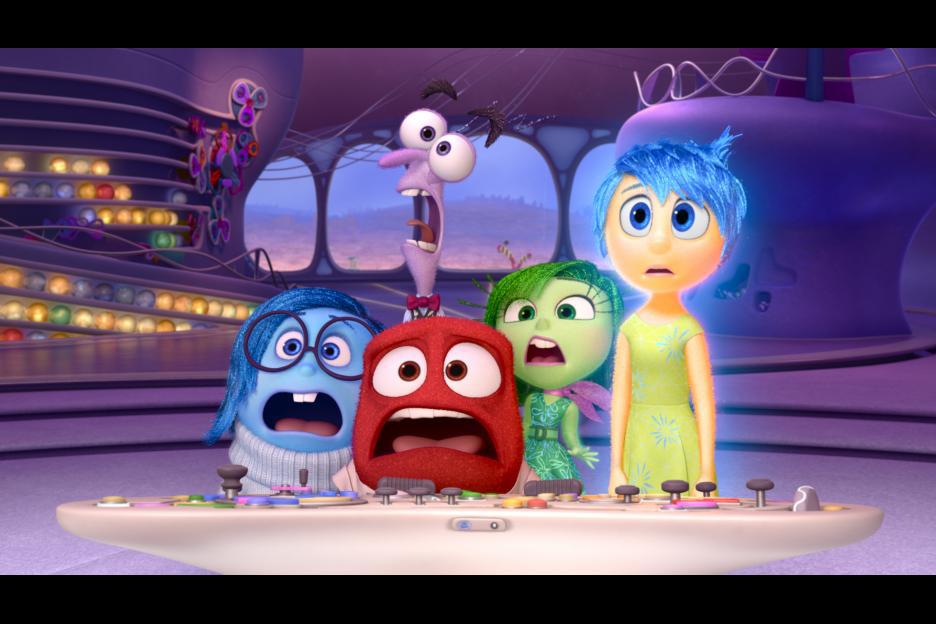 The five main characters from Inside Out (left to right) - Sadness, Fear, Anger, Disgust and Joy.