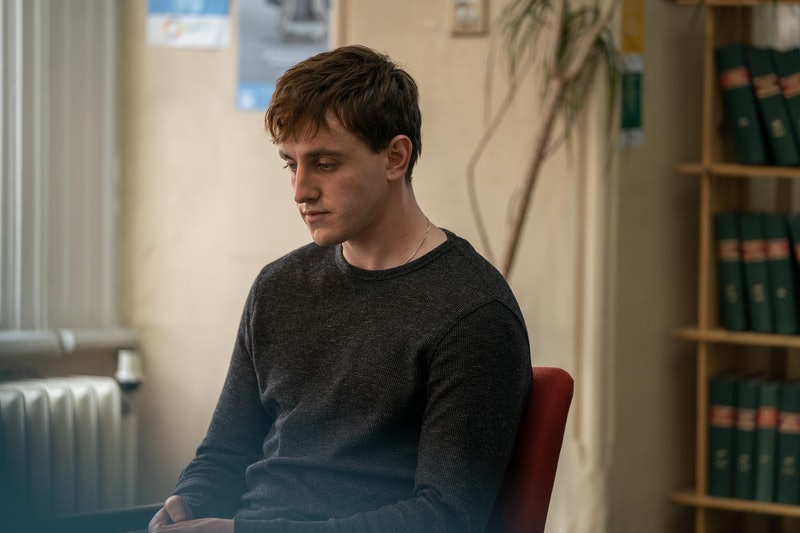 Still from Episode 10 Normal People - Connell sits in a counsellor's office. He looks exhausted, defeated, and broken.