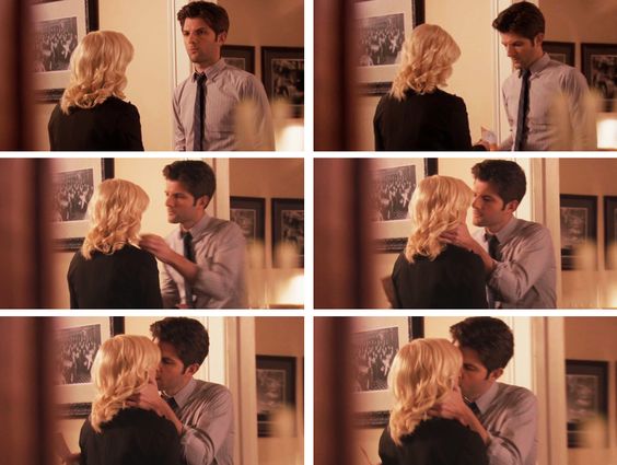 Parks & Recreation - Road Trip -Collection of stills showing the build up to Ben and Leslie's first kiss.