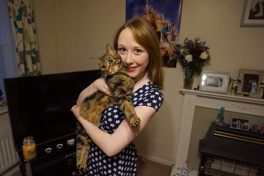 Me holding Tilly - we're both looking straight at the camera.