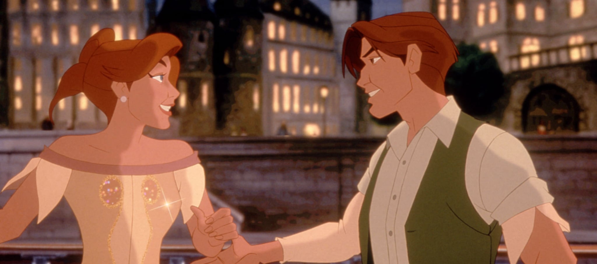 Still of Anastasia and Dimitri gazing at each other.