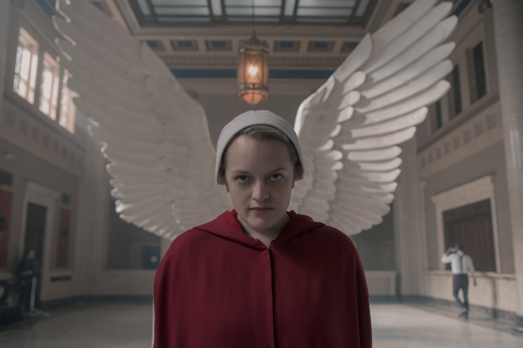Elizabeth Moss as June/Offred in The Handmaid's Tale.